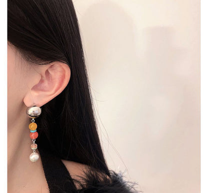 Bead Dangle Faux Glass Alloy Pearl Earring