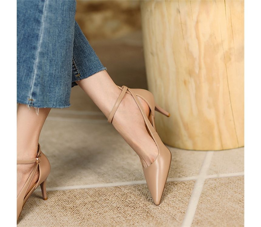 Ankle Stiletto Sandals Plain Strap Heel