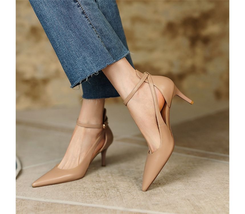 Ankle Stiletto Sandals Plain Strap Heel
