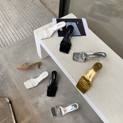 Strappy High Slide Heel Sandals