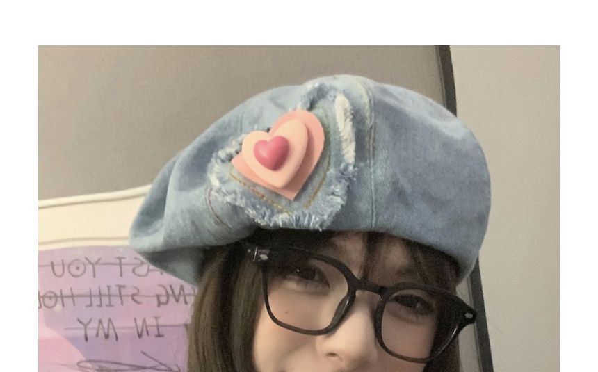 Beret Heart Hat Denim