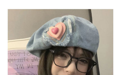 Beret Heart Hat Denim
