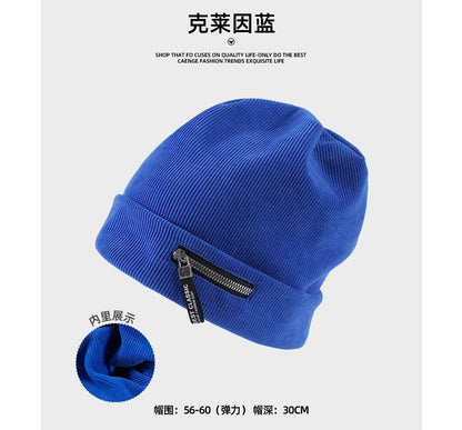 Detail Ribbed Beanie Zip