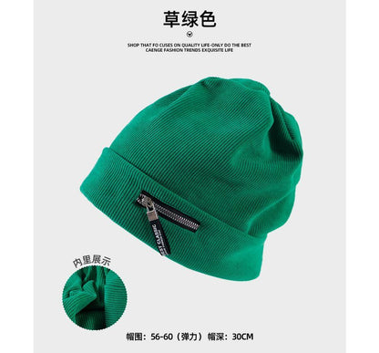 Detail Ribbed Beanie Zip