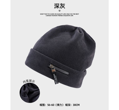 Detail Ribbed Beanie Zip