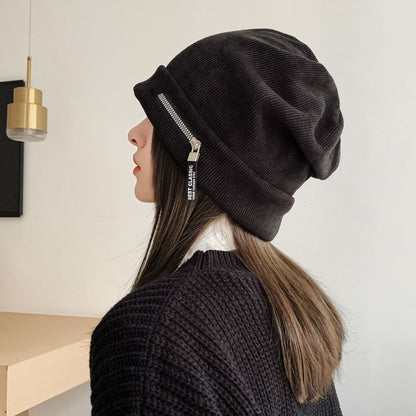 Detail Ribbed Beanie Zip