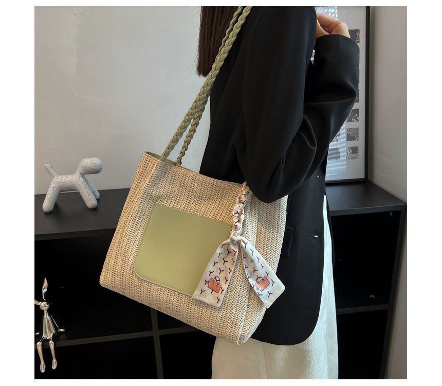 Straw Two Tone Tote Bag