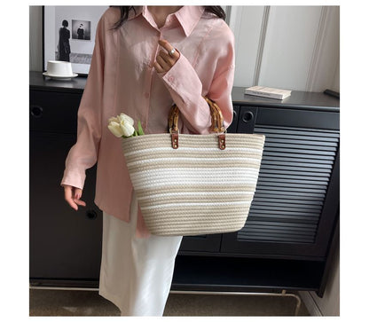 Straw Striped Tote Bag