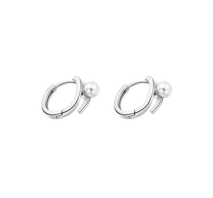 Faux Pearl Layered Sterling Silver Hoop Earring