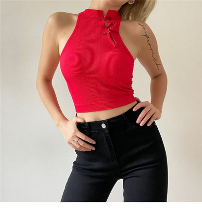 Frog Crop Plain Button Top Tank Padded