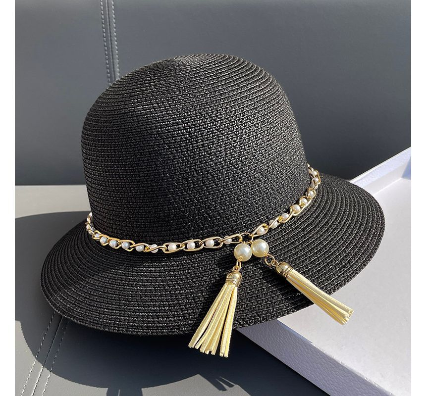 Straw Faux Hat Bucket Pearl