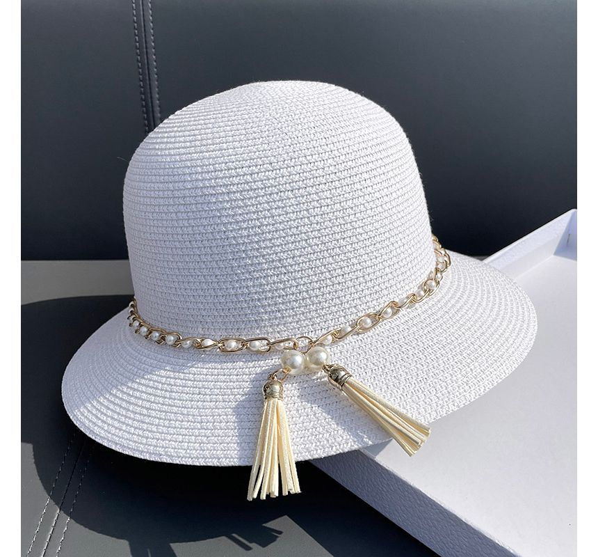Straw Faux Hat Bucket Pearl