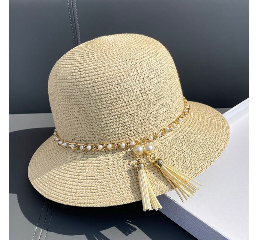 Straw Faux Hat Bucket Pearl