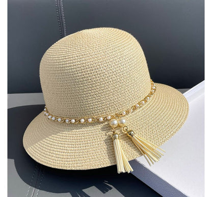 Straw Faux Hat Bucket Pearl