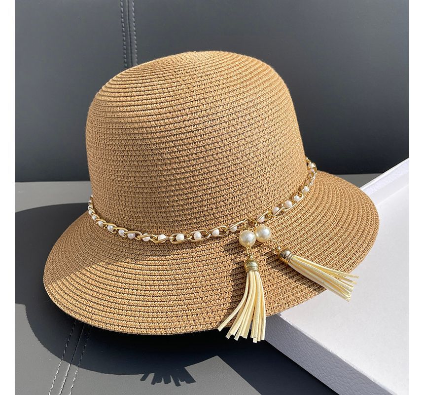 Straw Faux Hat Bucket Pearl