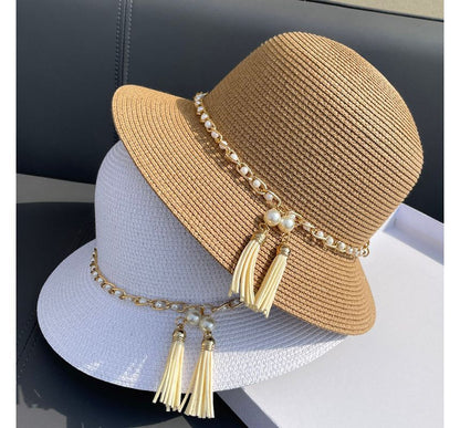 Straw Faux Hat Bucket Pearl