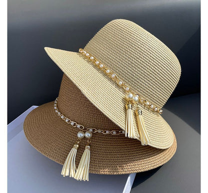 Straw Faux Hat Bucket Pearl
