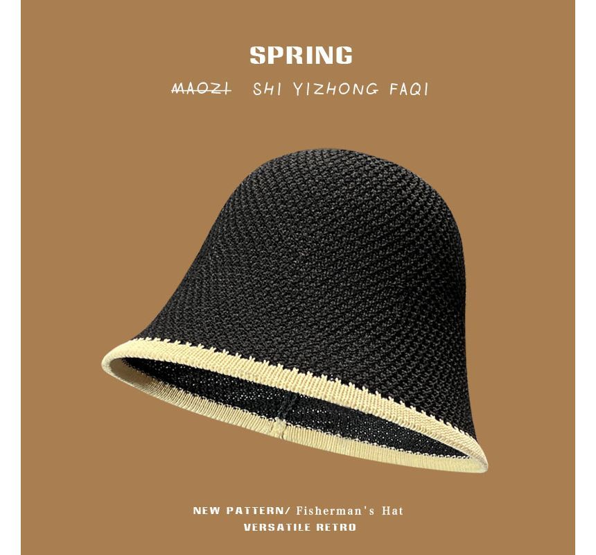 Knit Bucket Trim Hat Plain Contrast