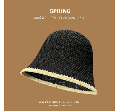 Knit Bucket Trim Hat Plain Contrast