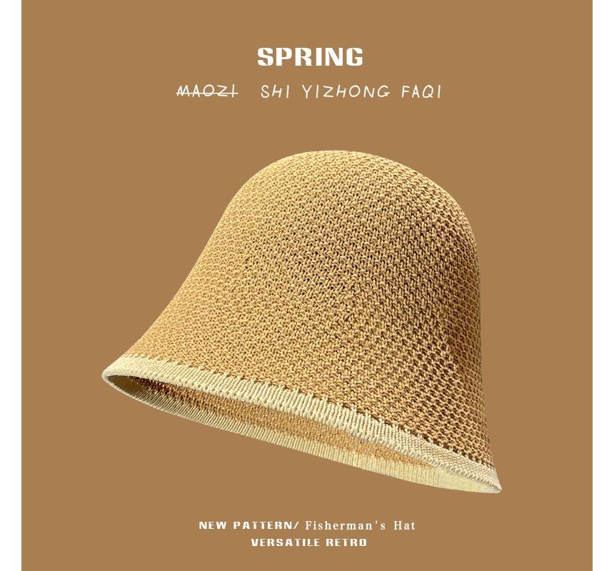 Knit Bucket Trim Hat Plain Contrast