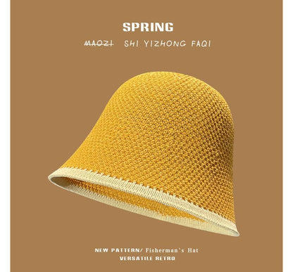 Knit Bucket Trim Hat Plain Contrast