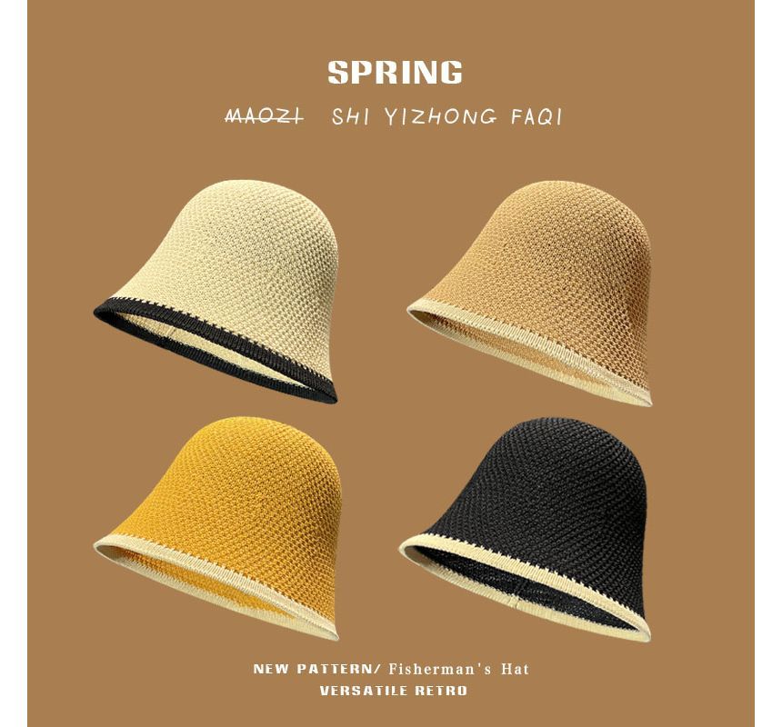 Knit Bucket Trim Hat Plain Contrast
