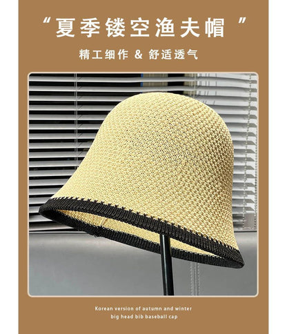 Knit Bucket Trim Hat Plain Contrast