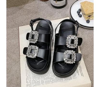 Rhinestone Platform Sandals Slingback