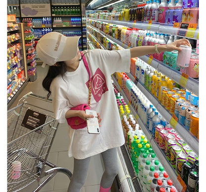 Crew Cartoon T-Shirt Elbow-Sleeve Neck Print