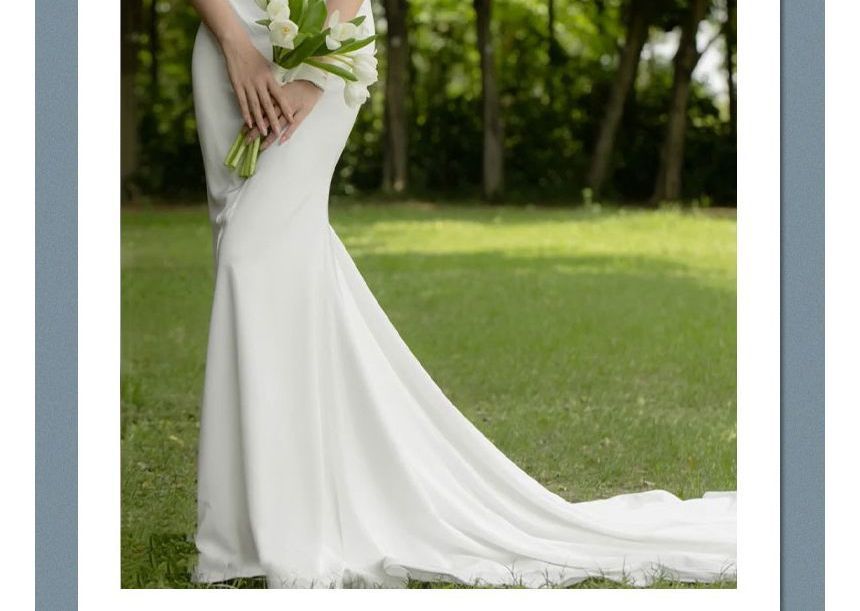 Short-Sleeve Off Shoulder Plain Ruched Mermaid Wedding Gown