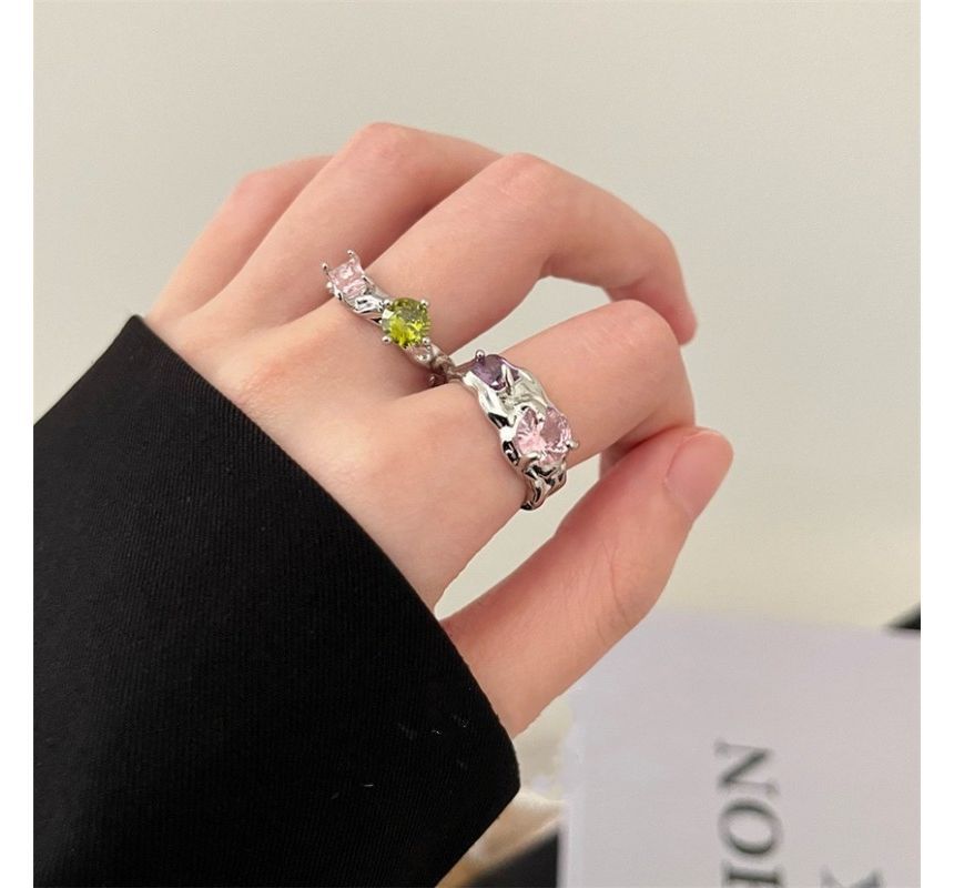 Rhinestone Alloy Open Ring (various designs)