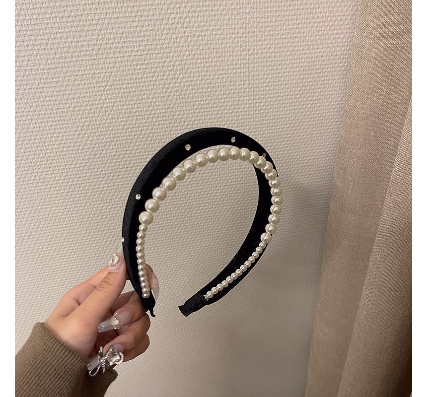 Pearl Headband Velvet Faux