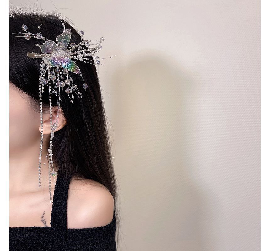Butterfly Pearl Fringed Faux Hair Clip