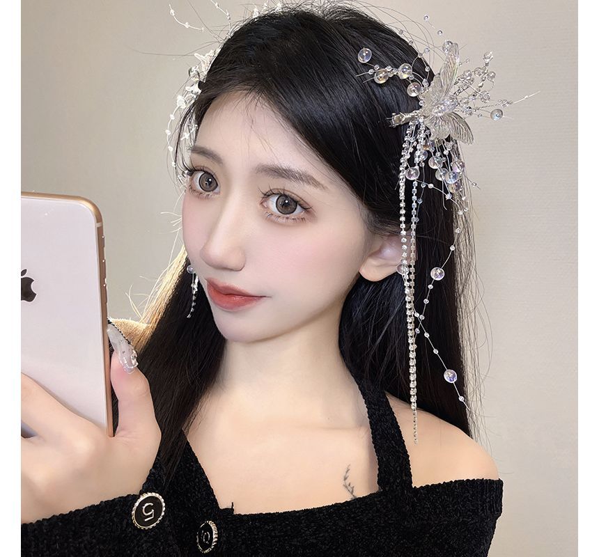 Butterfly Pearl Fringed Faux Hair Clip