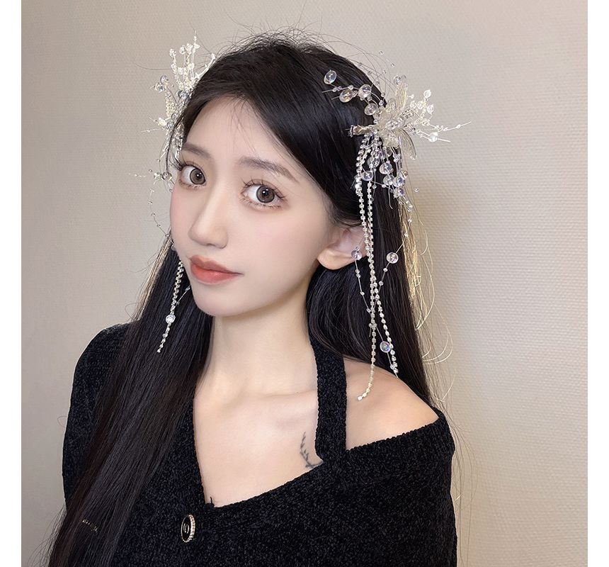 Butterfly Pearl Fringed Faux Hair Clip