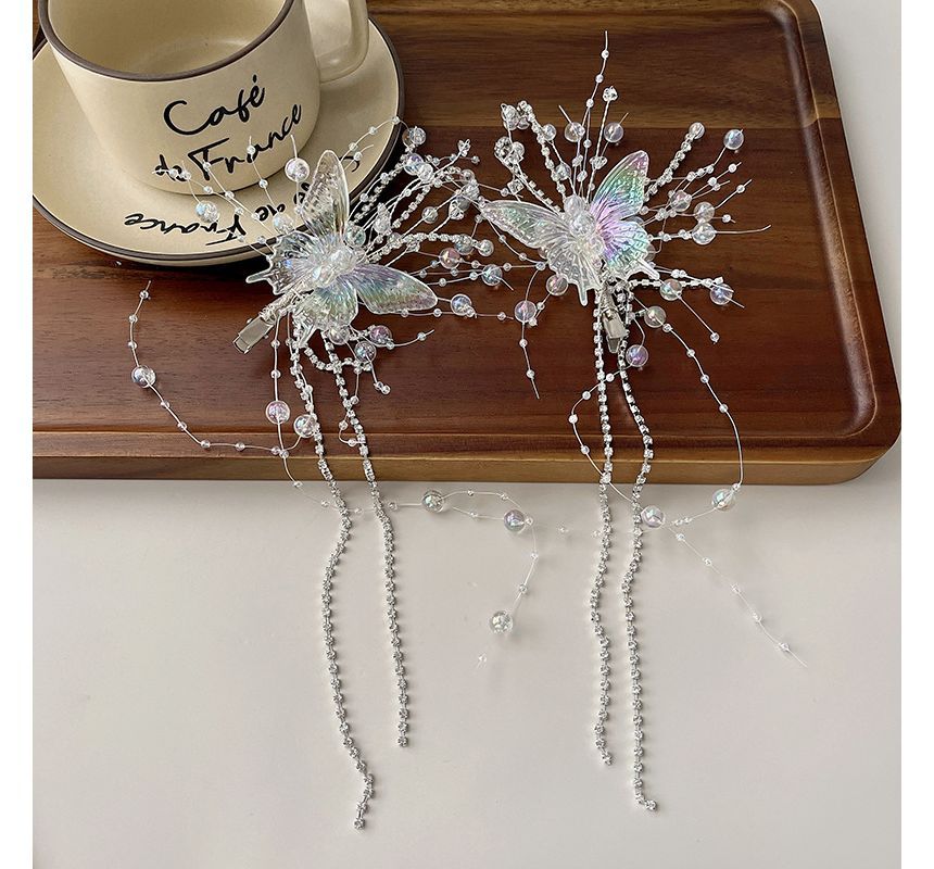 Butterfly Pearl Fringed Faux Hair Clip