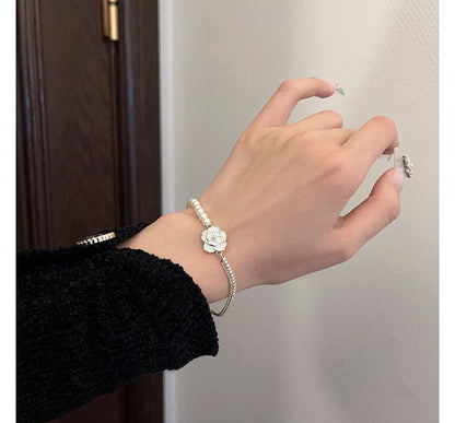 Faux Floral Bracelet Alloy Pearl