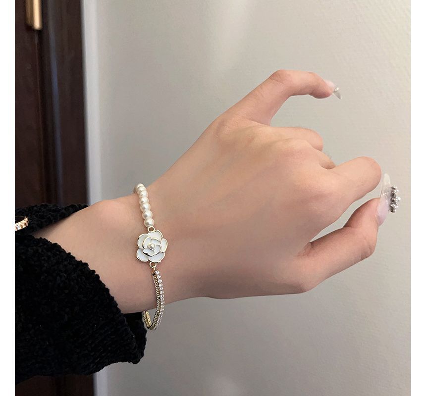 Faux Floral Bracelet Alloy Pearl
