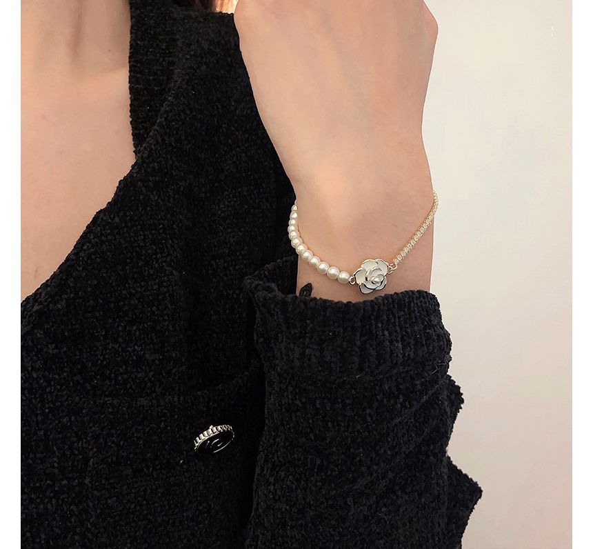 Faux Floral Bracelet Alloy Pearl
