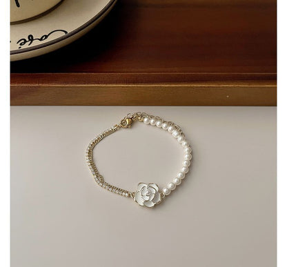 Faux Floral Bracelet Alloy Pearl