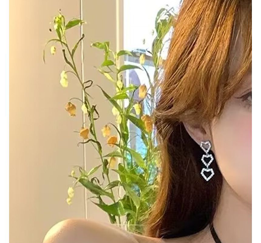 Earring Dangle Alloy Heart Rhinestone