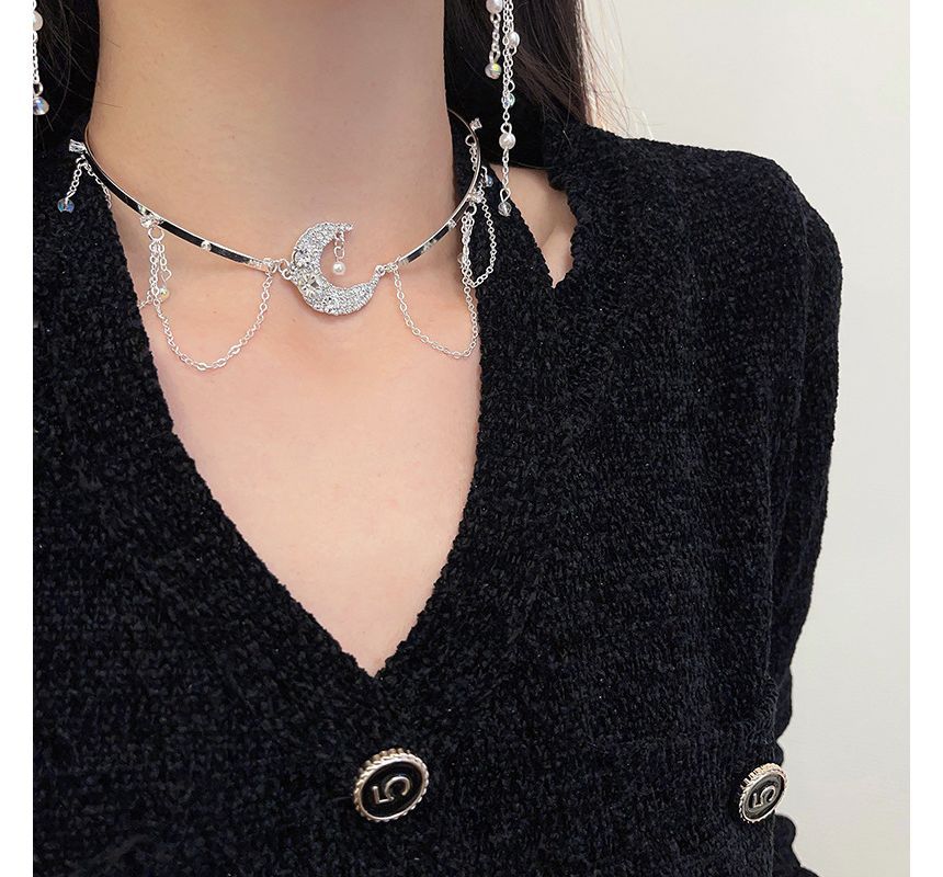 Alloy Earring / Choker Star Moon Fringed