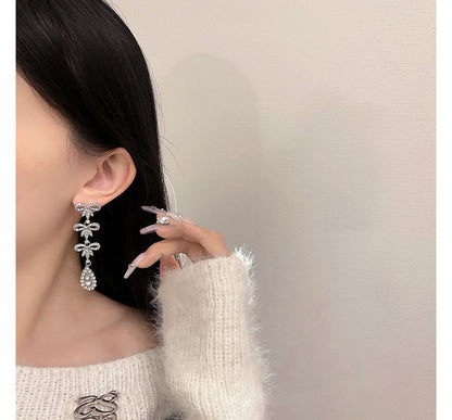 Earring Dangle Bow Alloy Rhinestone