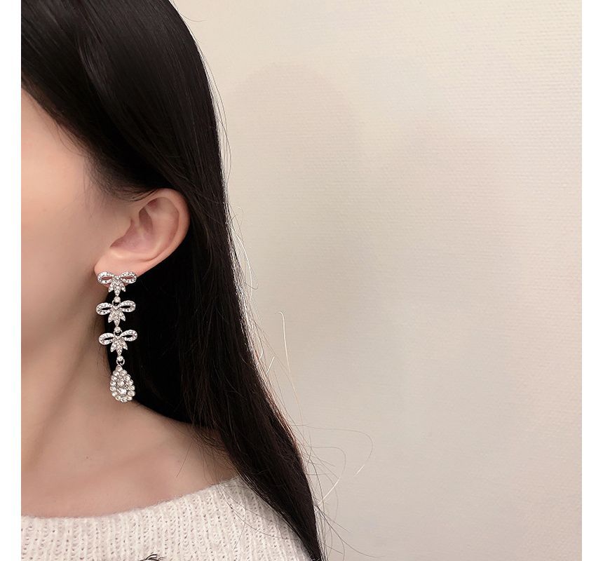 Earring Dangle Bow Alloy Rhinestone