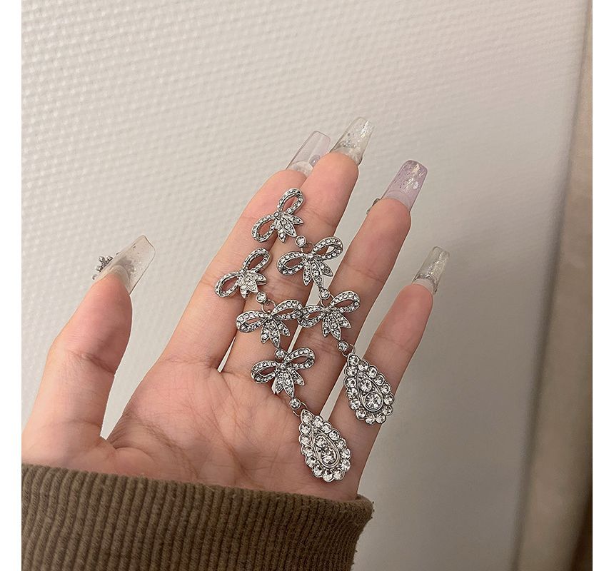 Earring Dangle Bow Alloy Rhinestone