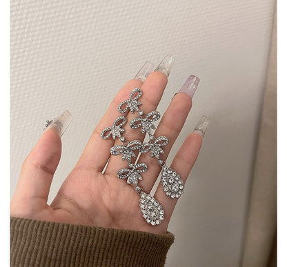 Earring Dangle Bow Alloy Rhinestone