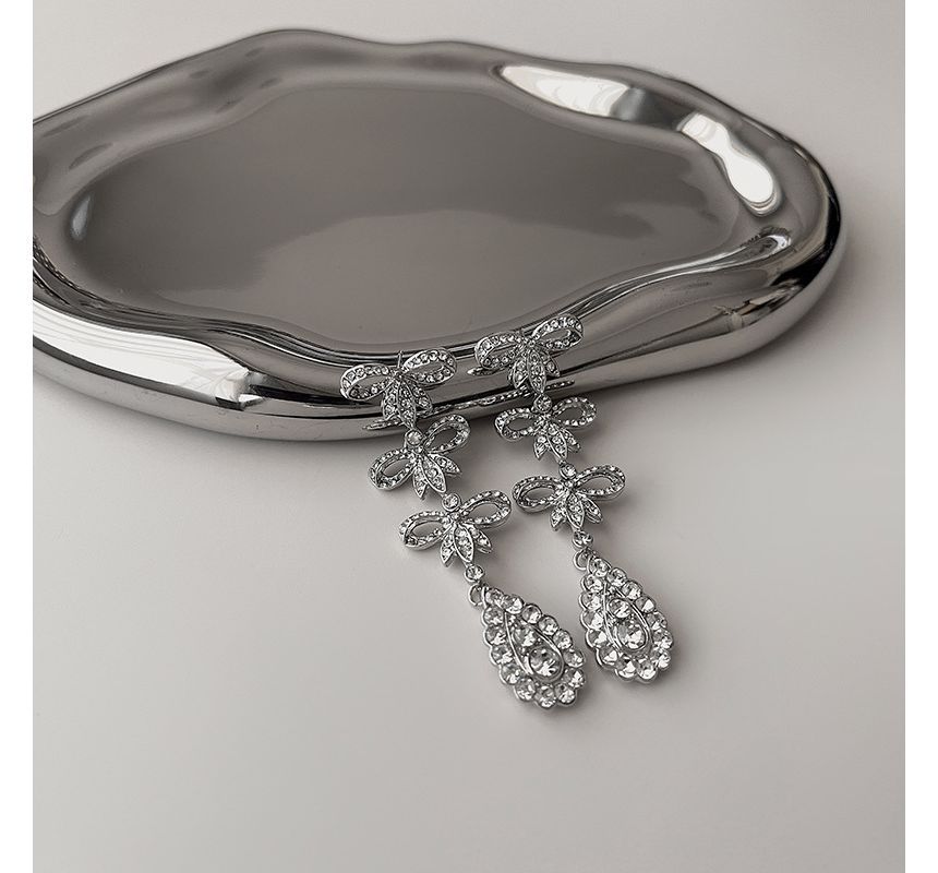 Earring Dangle Bow Alloy Rhinestone