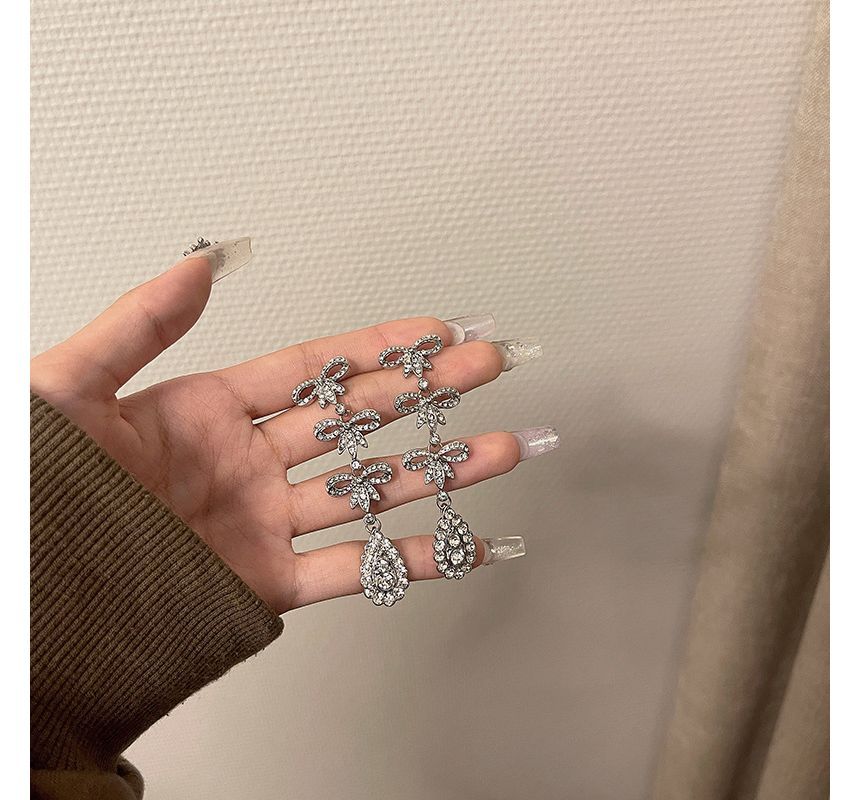 Earring Dangle Bow Alloy Rhinestone