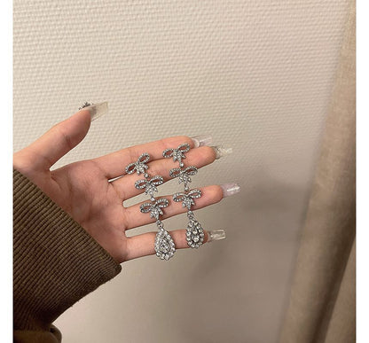 Earring Dangle Bow Alloy Rhinestone