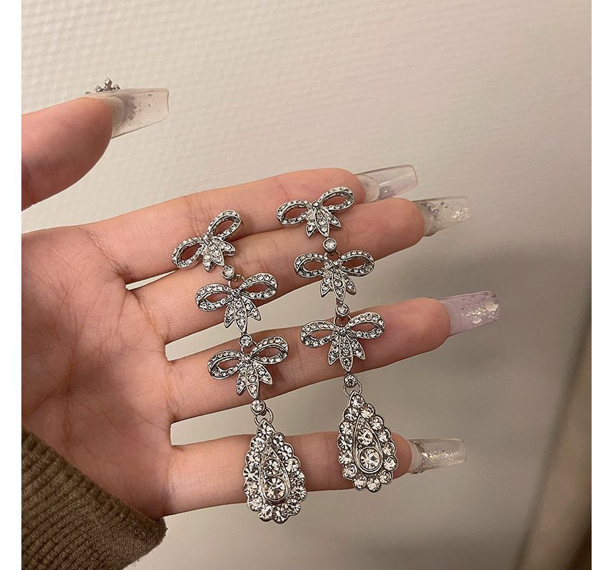 Earring Dangle Bow Alloy Rhinestone